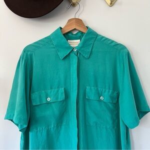 Bright Aqua Silk Button Down